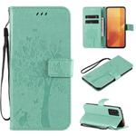 For Huawei Honor X10 5G Tree & Cat Embossed Pattern Horizontal Flip Leather Case with Holder & Card Slots & Wallet & Lanyard(Green)