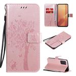 For Huawei Honor X10 5G Tree & Cat Embossed Pattern Horizontal Flip Leather Case with Holder & Card Slots & Wallet & Lanyard(Rose Gold)