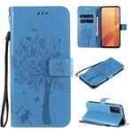 For Huawei Honor X10 5G Tree & Cat Embossed Pattern Horizontal Flip Leather Case with Holder & Card Slots & Wallet & Lanyard(Blue)