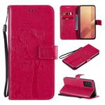 For Huawei Honor X10 5G Tree & Cat Embossed Pattern Horizontal Flip Leather Case with Holder & Card Slots & Wallet & Lanyard(Rose Red)