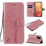 For Huawei Honor X10 5G Tree & Cat Embossed Pattern Horizontal Flip Leather Case with Holder & Card Slots & Wallet & Lanyard(Pink)
