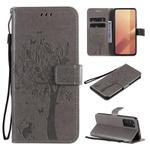 For Huawei Honor X10 5G Tree & Cat Embossed Pattern Horizontal Flip Leather Case with Holder & Card Slots & Wallet & Lanyard(Gray)