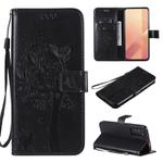 For Huawei Honor X10 5G Tree & Cat Embossed Pattern Horizontal Flip Leather Case with Holder & Card Slots & Wallet & Lanyard(Black)