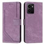 For HMD Pulse Pro Skin Feel Stripe Pattern Leather Phone Case with Long Lanyard(Purple)