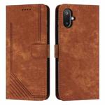 For Samsung Galaxy F06 5G / M06 5G Skin Feel Stripe Pattern Leather Phone Case with Long Lanyard(Brown)