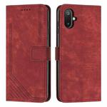 For Samsung Galaxy F06 5G / M06 5G Skin Feel Stripe Pattern Leather Phone Case with Long Lanyard(Red)