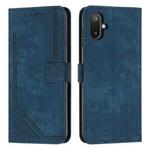 For Samsung Galaxy F06 5G / M06 5G Skin Feel Stripe Pattern Leather Phone Case with Long Lanyard(Blue)