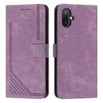For Samsung Galaxy F06 5G / M06 5G Skin Feel Stripe Pattern Leather Phone Case with Long Lanyard(Purple)