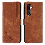 For Samsung Galaxy F16 5G / M16 5G Skin Feel Stripe Pattern Leather Phone Case with Long Lanyard(Brown)