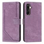 For Samsung Galaxy F16 5G / M16 5G Skin Feel Stripe Pattern Leather Phone Case with Long Lanyard(Purple)