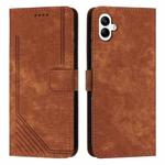 For Samsung Galaxy A07 4G Skin Feel Stripe Pattern Leather Phone Case with Lanyard(Brown)