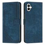For Samsung Galaxy A07 4G Skin Feel Stripe Pattern Leather Phone Case with Lanyard(Blue)