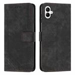 For Samsung Galaxy A07 4G Skin Feel Stripe Pattern Leather Phone Case with Lanyard(Black)