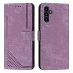 For Samsung Galaxy A17 / A26 5G Skin Feel Stripe Pattern Leather Phone Case with Lanyard(Purple)