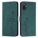 For Samsung Galaxy F06 5G / M06 5G Skin Feel Heart Embossed Leather Phone Case with Long Lanyard(Green)
