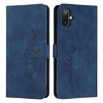 For Samsung Galaxy F06 5G / M06 5G Skin Feel Heart Embossed Leather Phone Case with Long Lanyard(Blue)