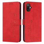 For Samsung Galaxy F06 5G / M06 5G Skin Feel Heart Embossed Leather Phone Case with Long Lanyard(Red)