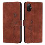 For Samsung Galaxy F06 5G / M06 5G Skin Feel Heart Embossed Leather Phone Case with Long Lanyard(Brown)