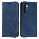 For Samsung Galaxy F16 5G / M16 5G Skin Feel Heart Embossed Leather Phone Case with Long Lanyard(Blue)