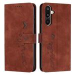 For Samsung Galaxy F16 5G / M16 5G Skin Feel Heart Embossed Leather Phone Case with Long Lanyard(Brown)