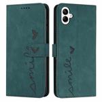 For Samsung Galaxy A07 4G Skin Feel Heart Embossed Leather Phone Case with Long Lanyard(Green)