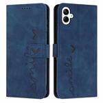 For Samsung Galaxy A07 4G Skin Feel Heart Embossed Leather Phone Case with Long Lanyard(Blue)