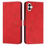 For Samsung Galaxy A07 4G Skin Feel Heart Embossed Leather Phone Case with Long Lanyard(Red)