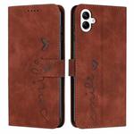 For Samsung Galaxy A07 4G Skin Feel Heart Embossed Leather Phone Case with Long Lanyard(Brown)