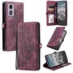 For Motorola Moto G24 / G04 Skin Feel Totem Embossed Leather Phone Case(Wine Red)