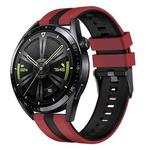 22mm Vertical Two Color Silicone Watch Band(Dark Red+Black)