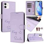 For iPhone 11 Smile Embossing RFID Leather Phone Case(Light Purple)