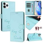 For iPhone 11 Pro Smile Embossing RFID Leather Phone Case(Mint Green)