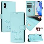 For iPhone X / XS Smile Embossing RFID Leather Phone Case(Mint Green)