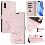 For iPhone X / XS Smile Embossing RFID Leather Phone Case(Pink)