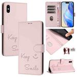 For iPhone XS Max Smile Embossing RFID Leather Phone Case(Pink)