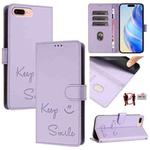 For iPhone 8 Plus / 7 Plus Smile Embossing RFID Leather Phone Case(Light Purple)