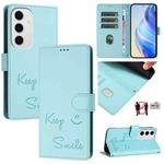 For Samsung Galaxy S24 FE 5G Smile Embossing RFID Leather Phone Case(Mint Green)