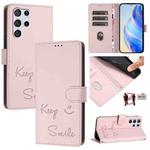 For Samsung Galaxy S22 Ultra 5G Smile Embossing RFID Leather Phone Case(Pink)