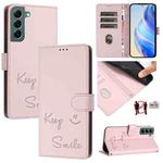 For Samsung Galaxy S22+ 5G Smile Embossing RFID Leather Phone Case(Pink)