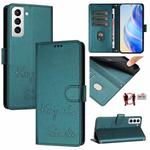 For Samsung Galaxy S21 FE 5G Smile Embossing RFID Leather Phone Case(Peacock Green)