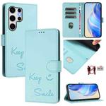 For Samsung Galaxy S25 Ultra 5G Smile Embossing RFID Leather Phone Case(Mint Green)