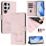 For Samsung Galaxy S25 Ultra 5G Smile Embossing RFID Leather Phone Case(Pink)