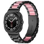 For Samsung Galaxy Watch Ultra 47mm Three Beads Stainless Steel Watch Band(Black Pink Black)