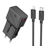 hoco AC24 Mini PD25W QC3.0 Universal Travel Charger with Type-C to 8 Pin Cable(Black)