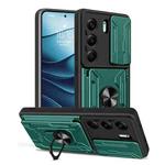 For Tecno Camon 40 Sliding Camshield TPU+PC Phone Case with Card Slot(Dark Green)