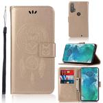 For Motorola Moto Edge Plus Wind Chime Owl Embossing Pattern Horizontal Flip Leather Case, with Holder & Card Slots & Wallet(Gold)