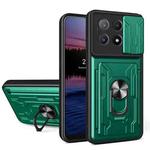 For Xiaomi Poco X6 Pro Sliding Camshield TPU+PC Phone Case with Card Slot(Dark Green)