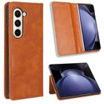 For Samsung Galaxy Z Fold6 Magnetic Buckle Retro Texture Leather Phone Case(Brown)