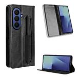 For Samsung Galaxy Z Fold7 with Pen Slot Magnetic Buckle Retro Texture Leather Phone Case(Black)