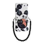 For Huawei P50 Pocket Painted Black Cat Pattern Side Buckle Phone Case(with Bracelet)